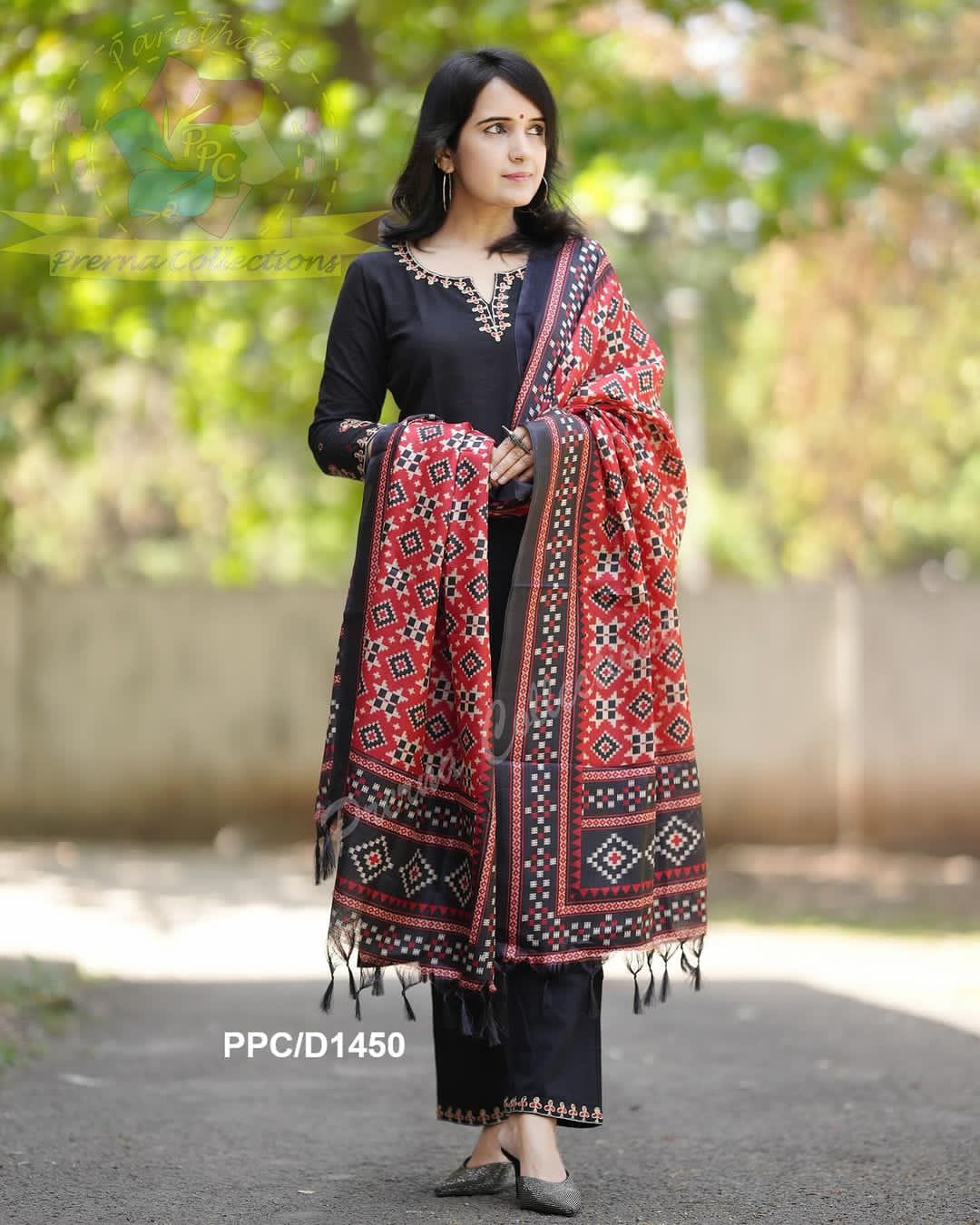 Classy Handloom Embroidery Set With Patola Khadi