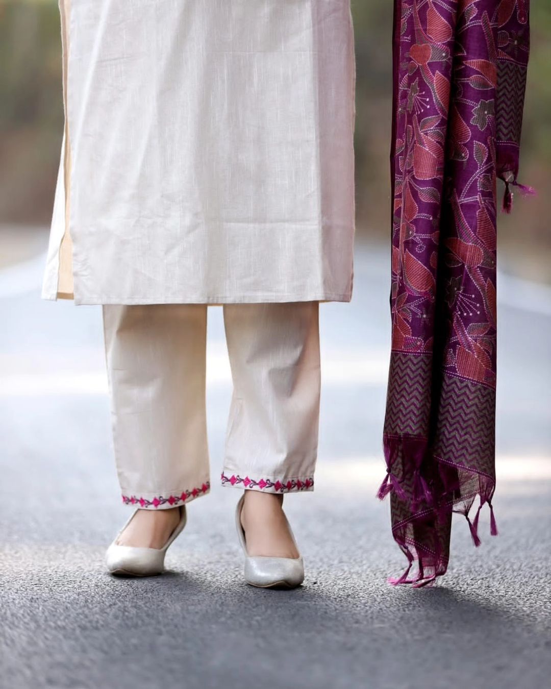 Cotton handloom kurta paired with standard  bottom  paired with beautiful art silk duppata..