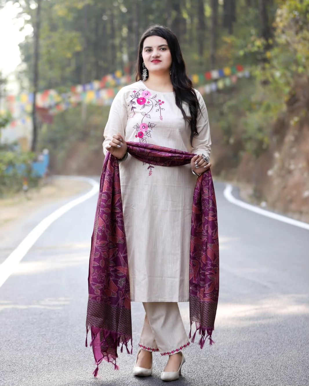 Cotton handloom kurta paired with standard  bottom  paired with beautiful art silk duppata..
