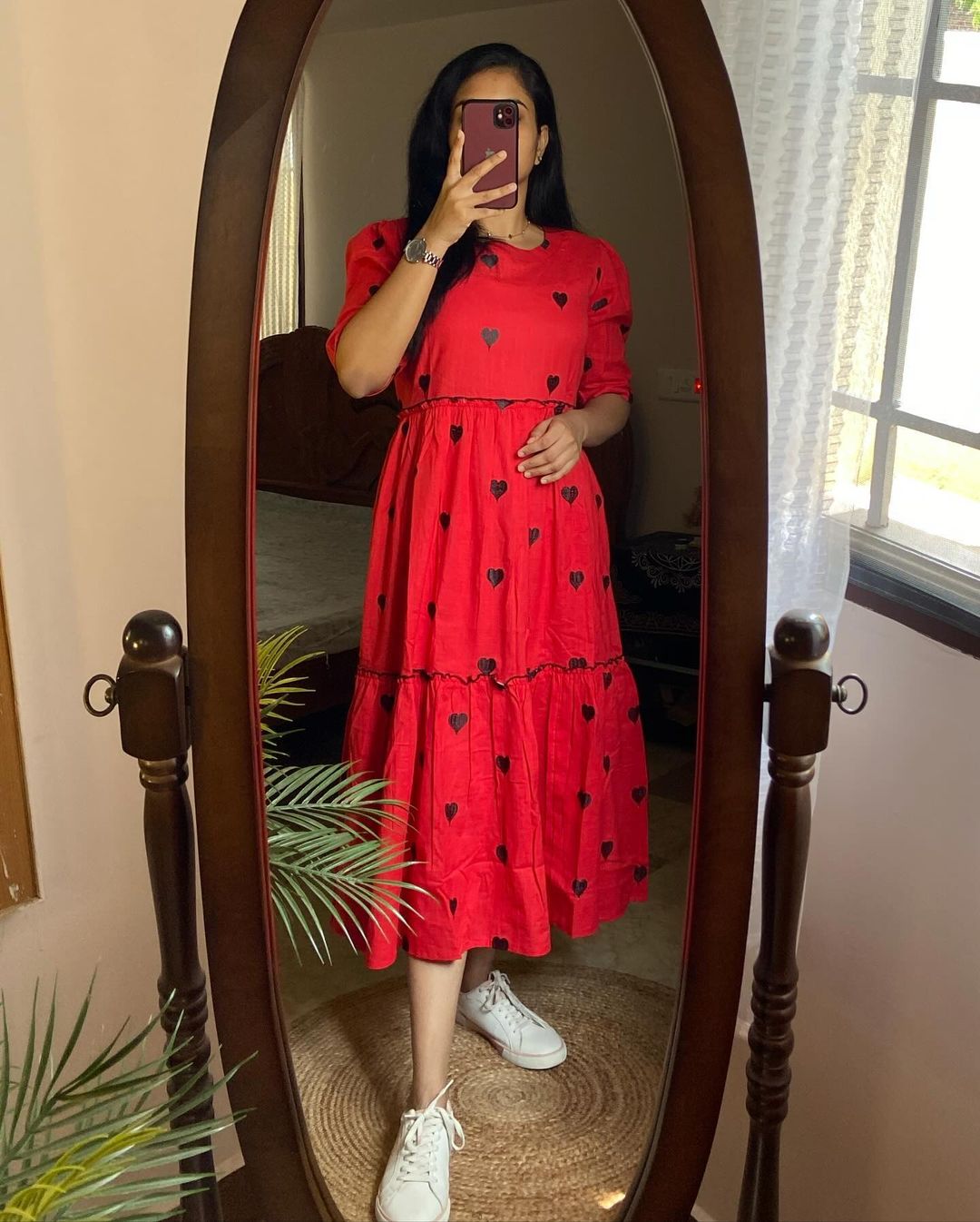 Beautiful red gown with beautiful heart print