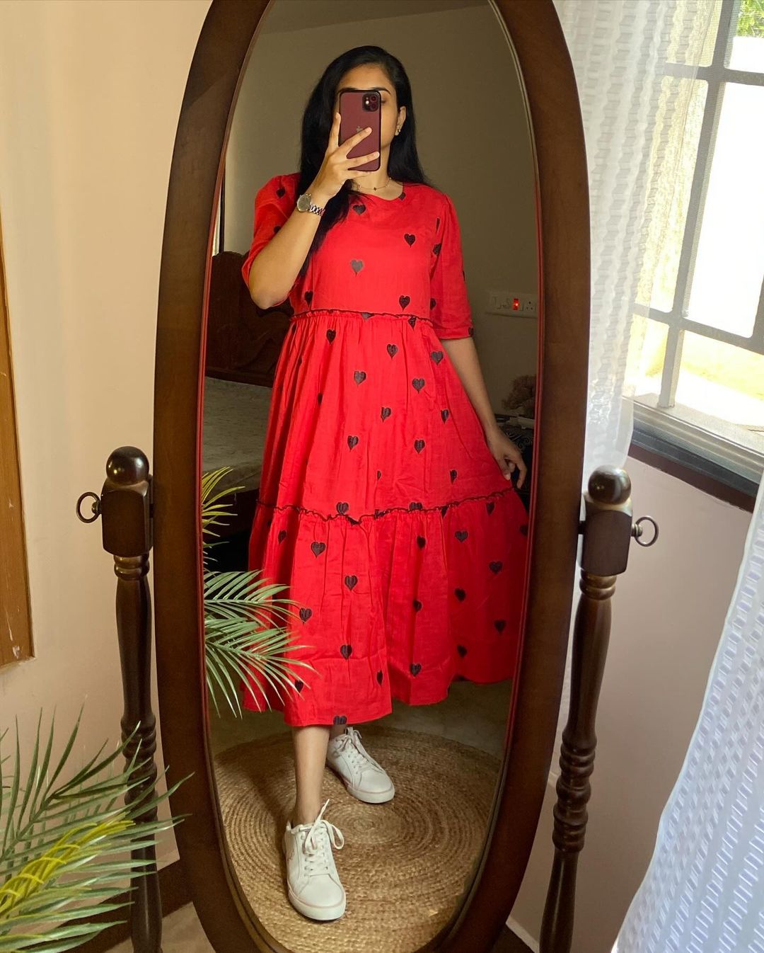 Beautiful red gown with beautiful heart print