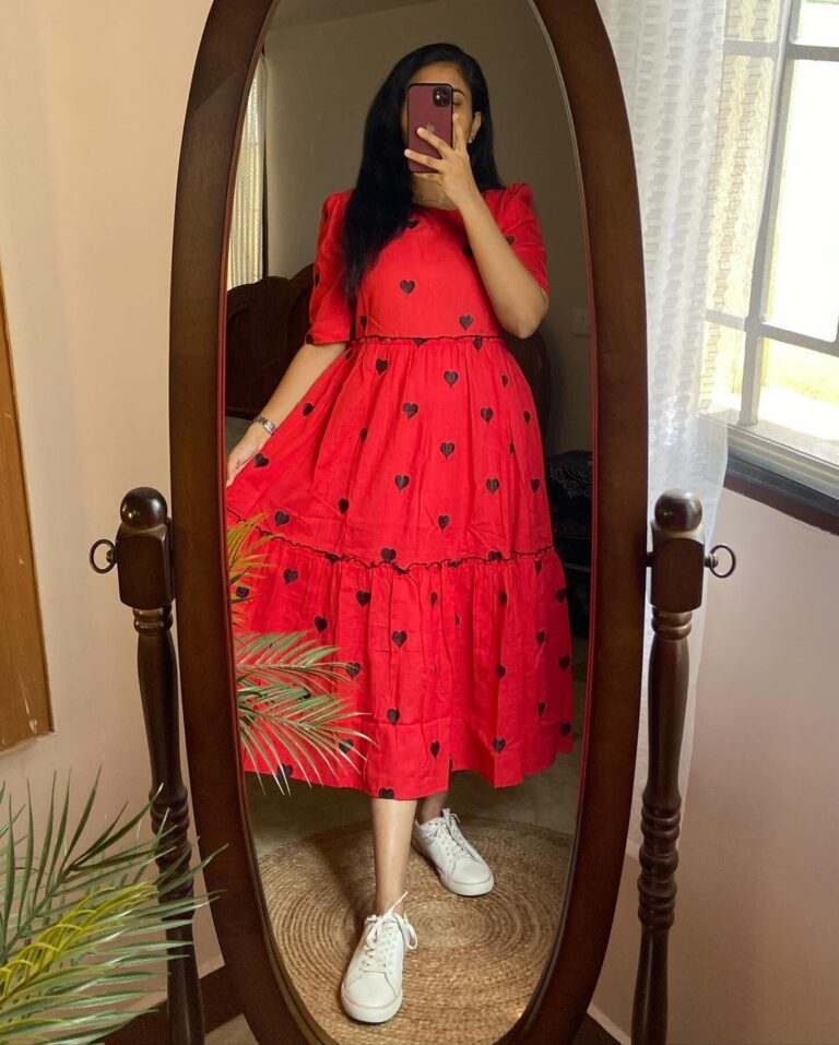 Beautiful red gown with beautiful heart print