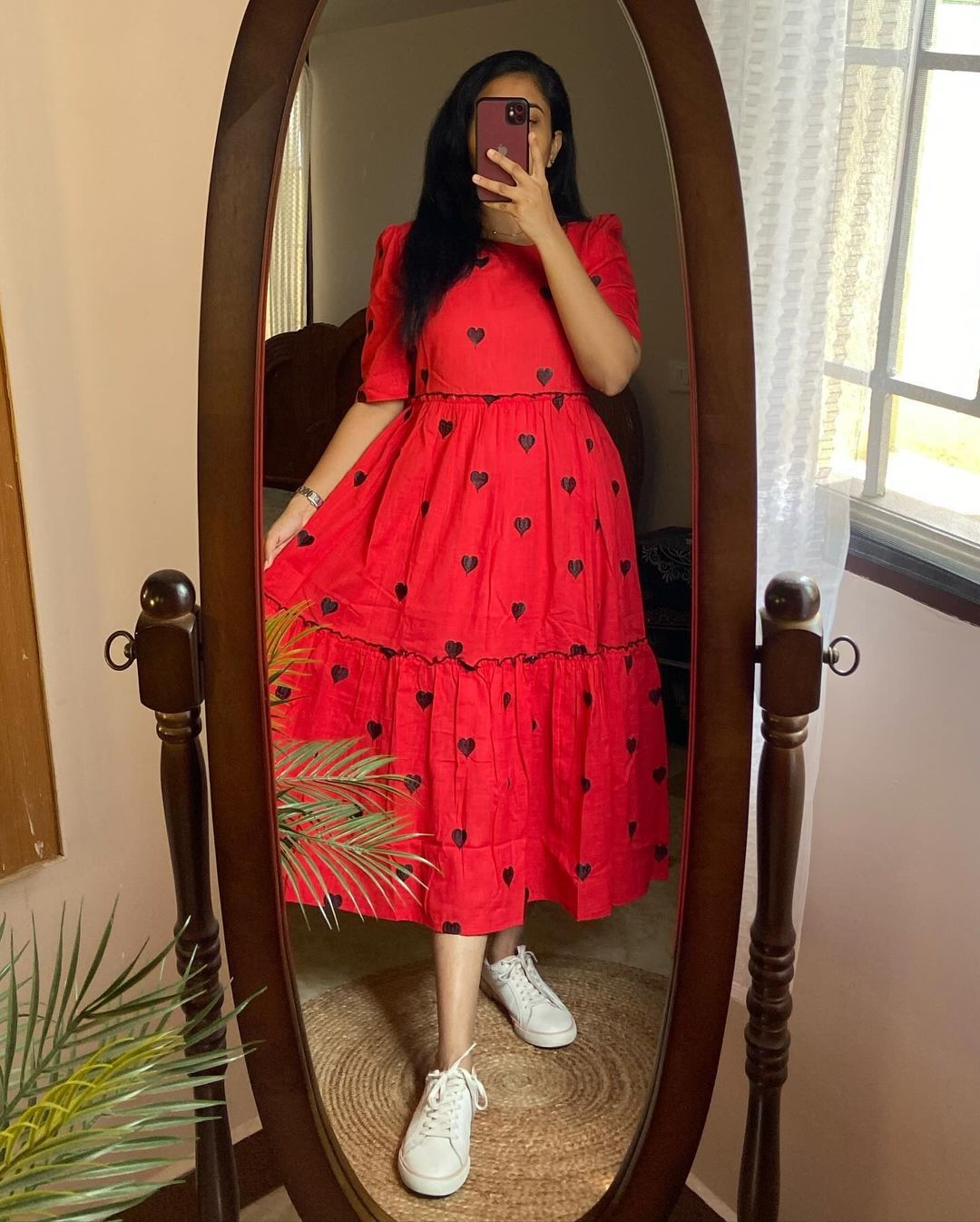 Beautiful red gown with beautiful heart print