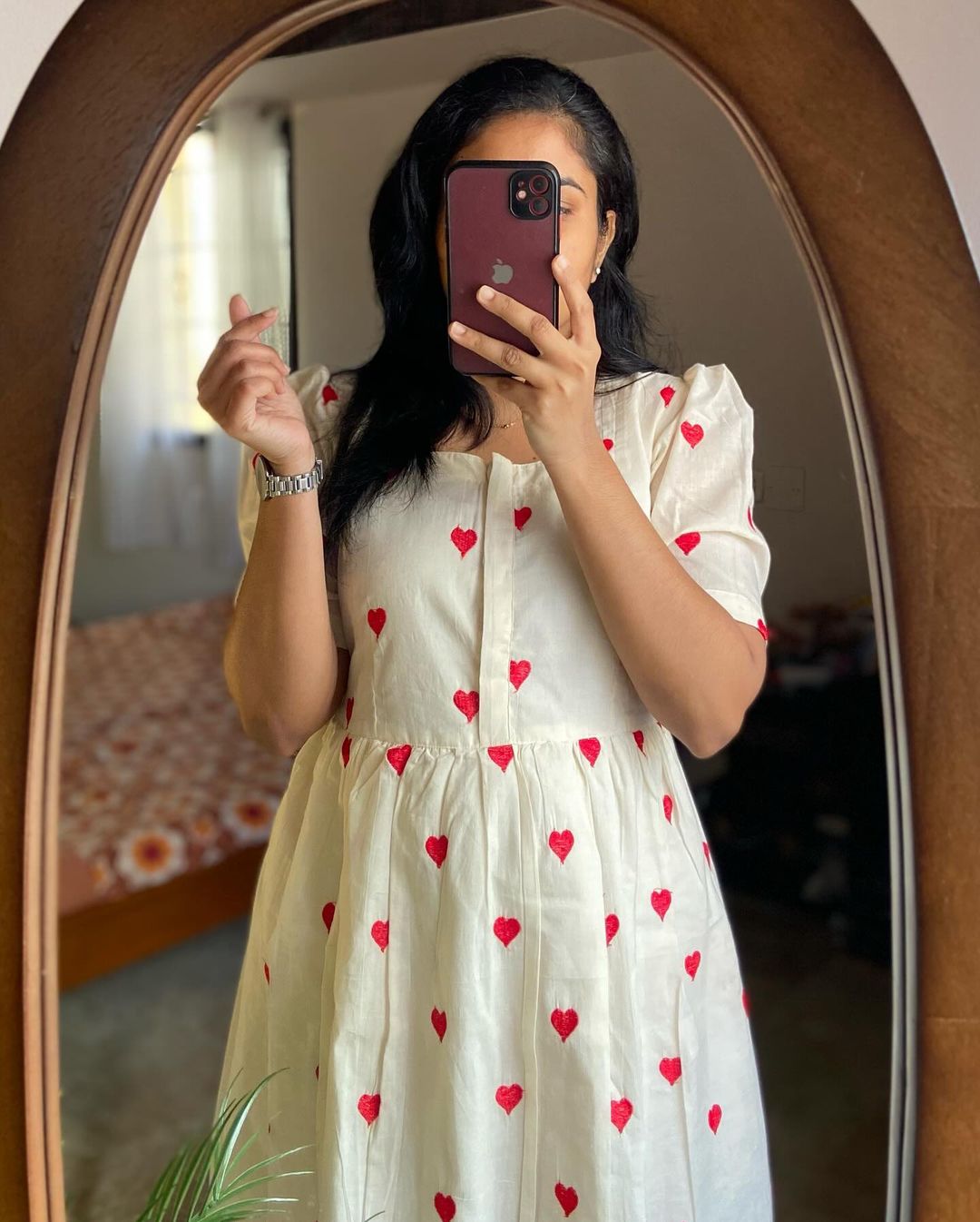 Beautiful white gown with beautiful red heart print