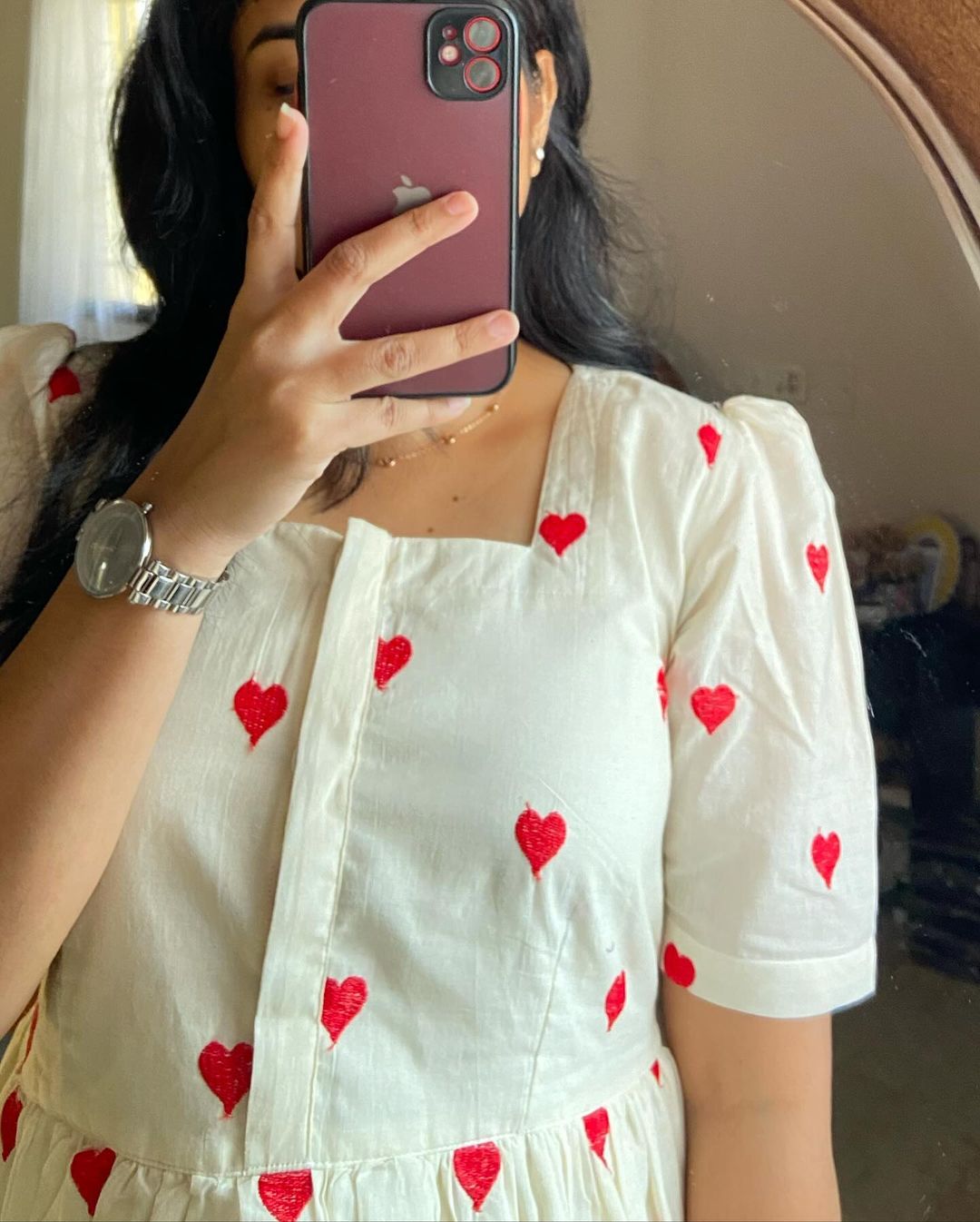 Beautiful white gown with beautiful red heart print