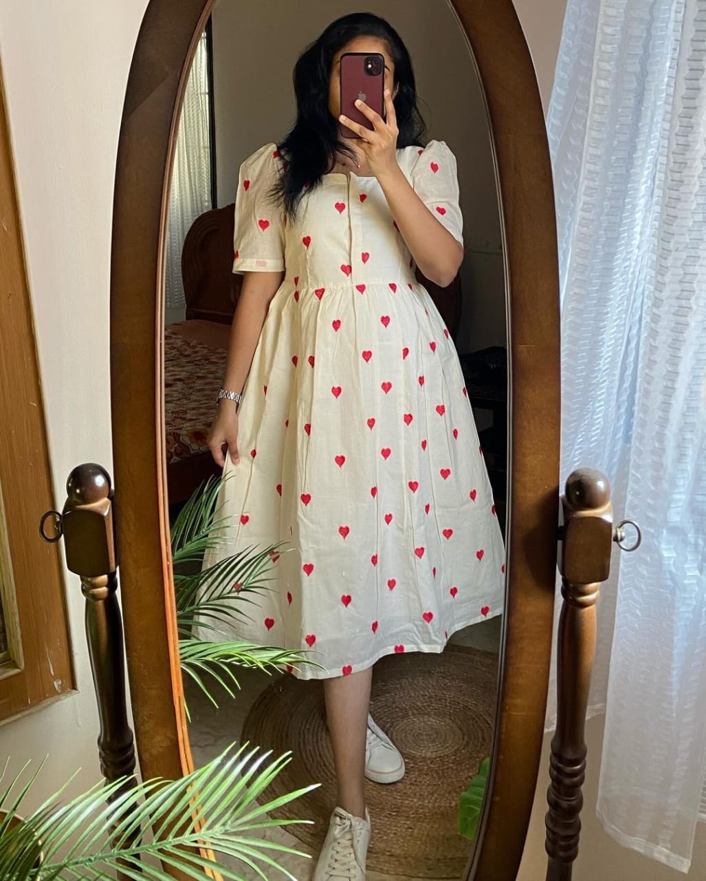 Beautiful white gown with beautiful red heart print