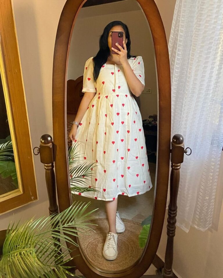 Beautiful white gown with beautiful red heart print