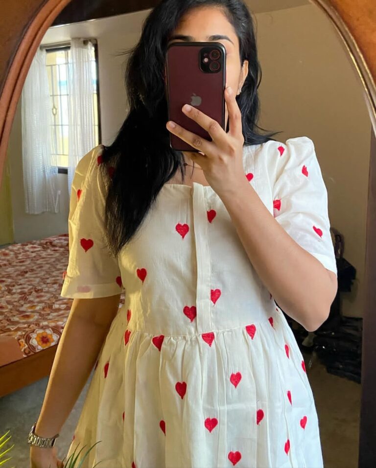 Beautiful white gown with beautiful red heart print
