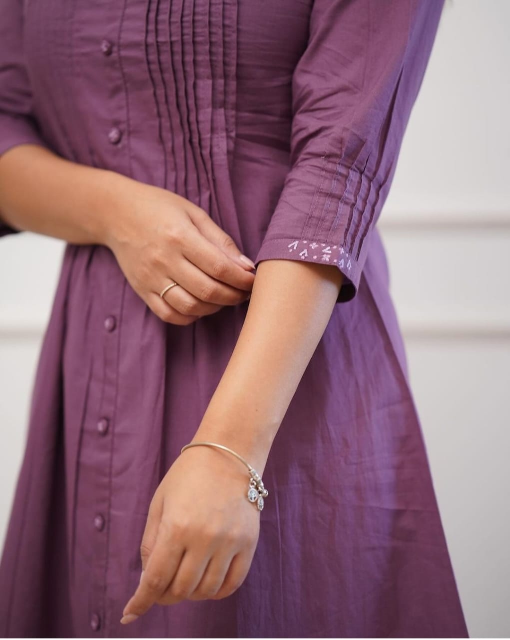 Premium cotton kurta with pleated pattern  with Embroidery collar and embroidery sleeve