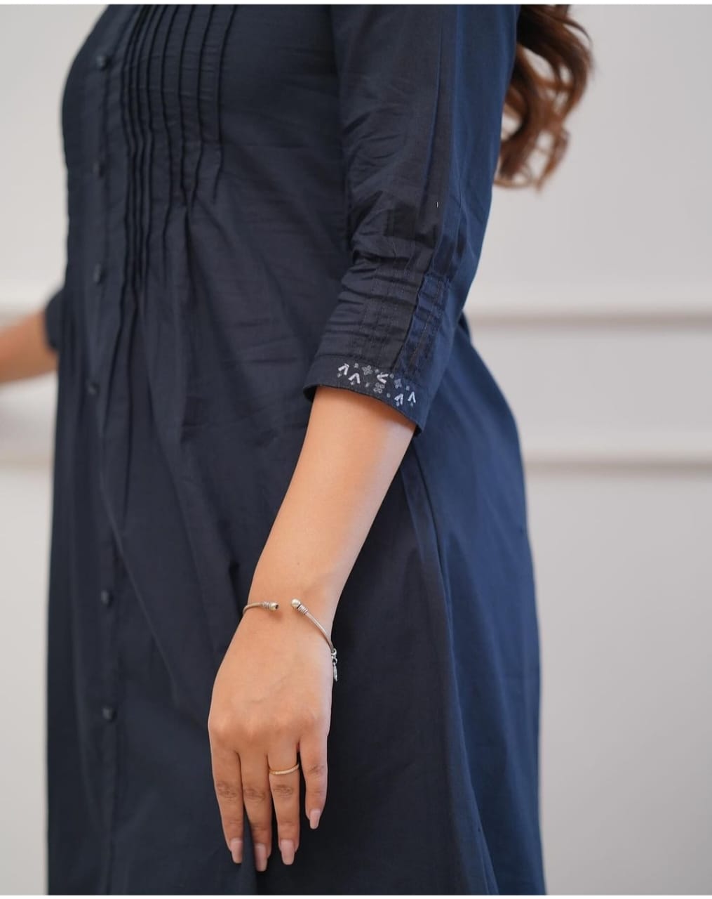 Premium cotton kurta with pleated pattern  with Embroidery collar and embroidery sleeve
