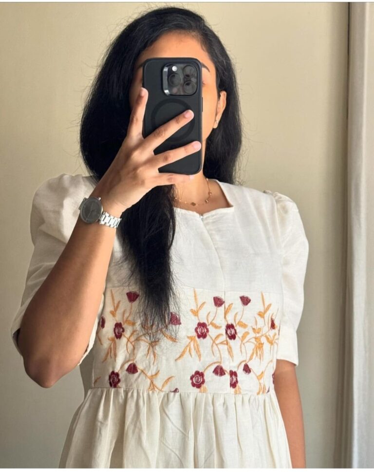 Beautiful embroidered work white colour gown