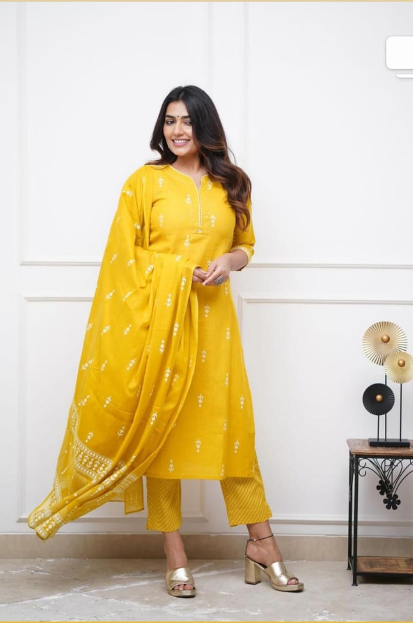 Pure fine Cotton fabric Kurti with Pant with cotton 100-100 Dupatta