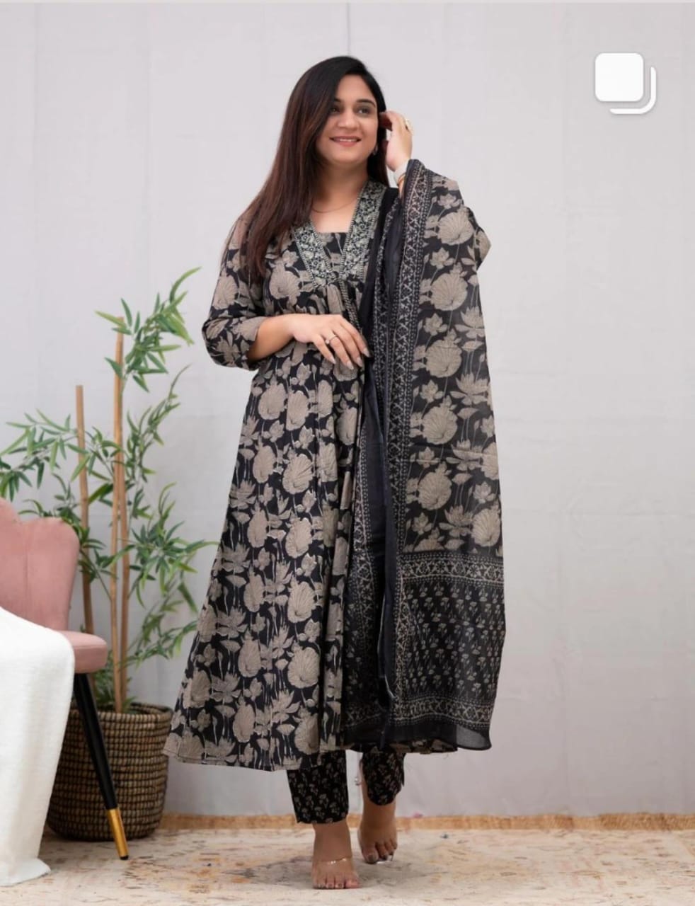 mustard and red Floral simple suit set which is decorated with finest and motifs with matching pants and dupatta