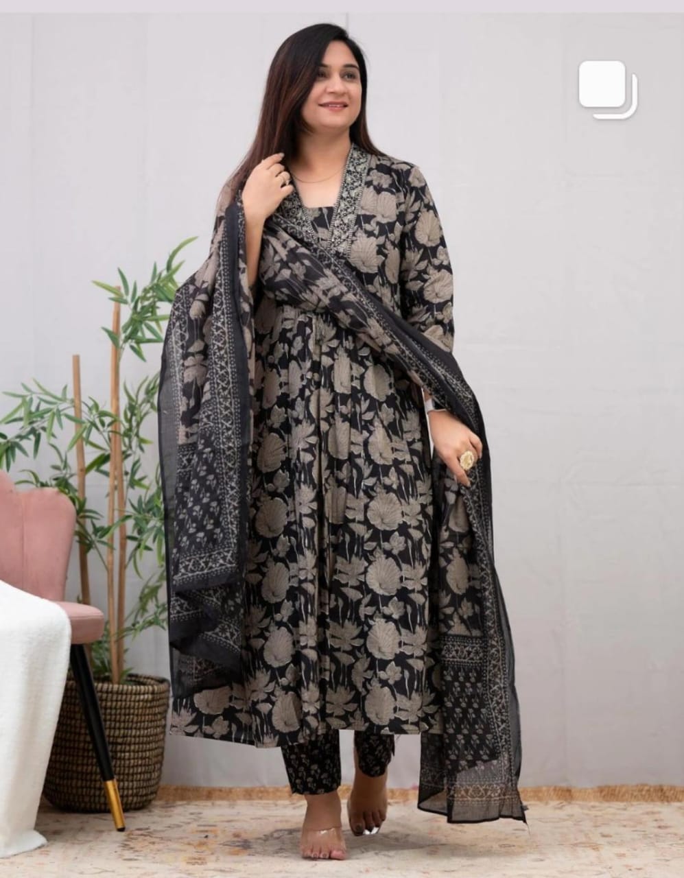 mustard and red Floral simple suit set which is decorated with finest and motifs with matching pants and dupatta