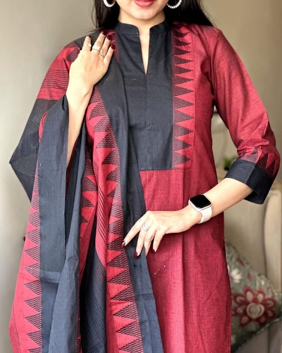 Butti south cotton kurta and south cotton pant paired with south cotton duppata