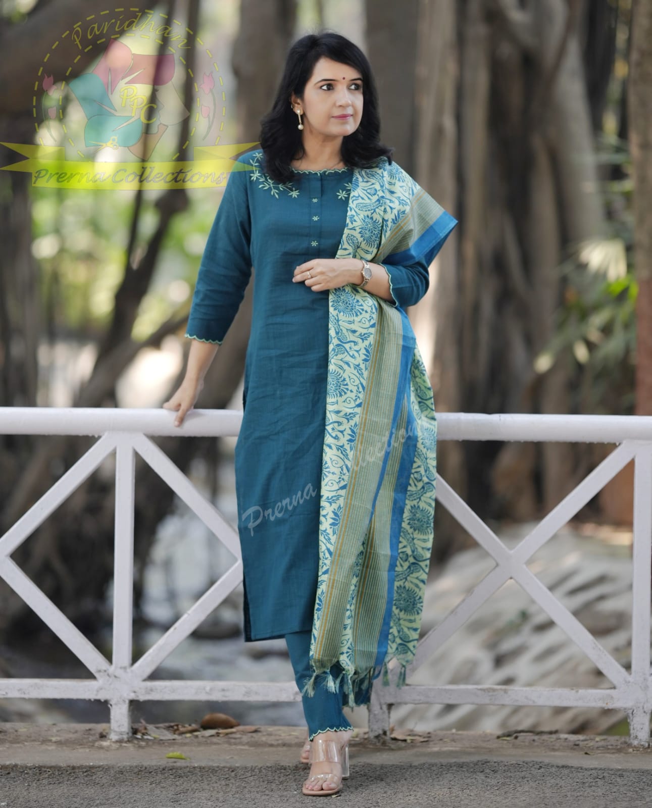 KHADI COTTON EMBROIDERED SET WITH CUTWORK PAIRED WITH KHADI SILK DUPATTA