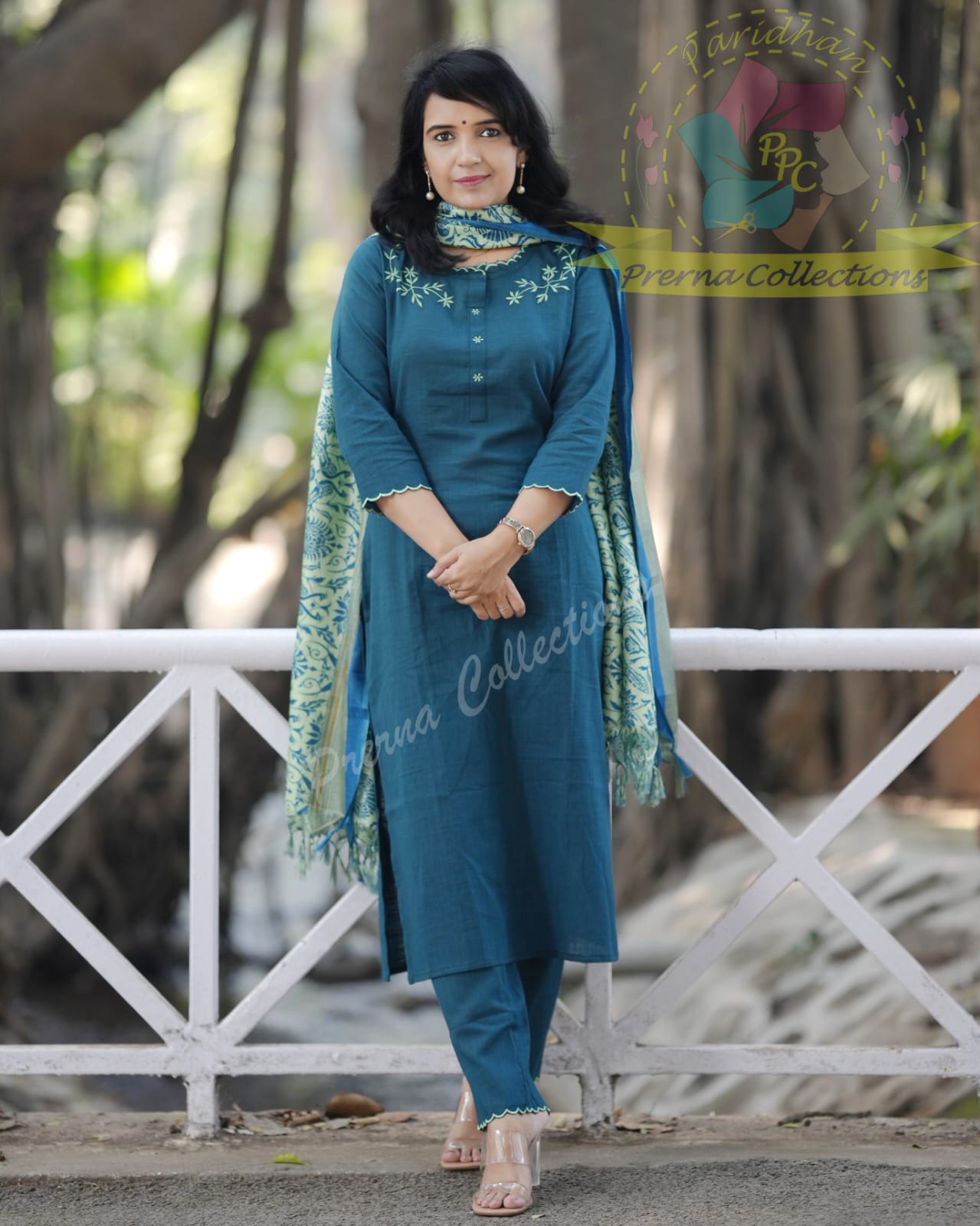KHADI COTTON EMBROIDERED SET WITH CUTWORK PAIRED WITH KHADI SILK DUPATTA