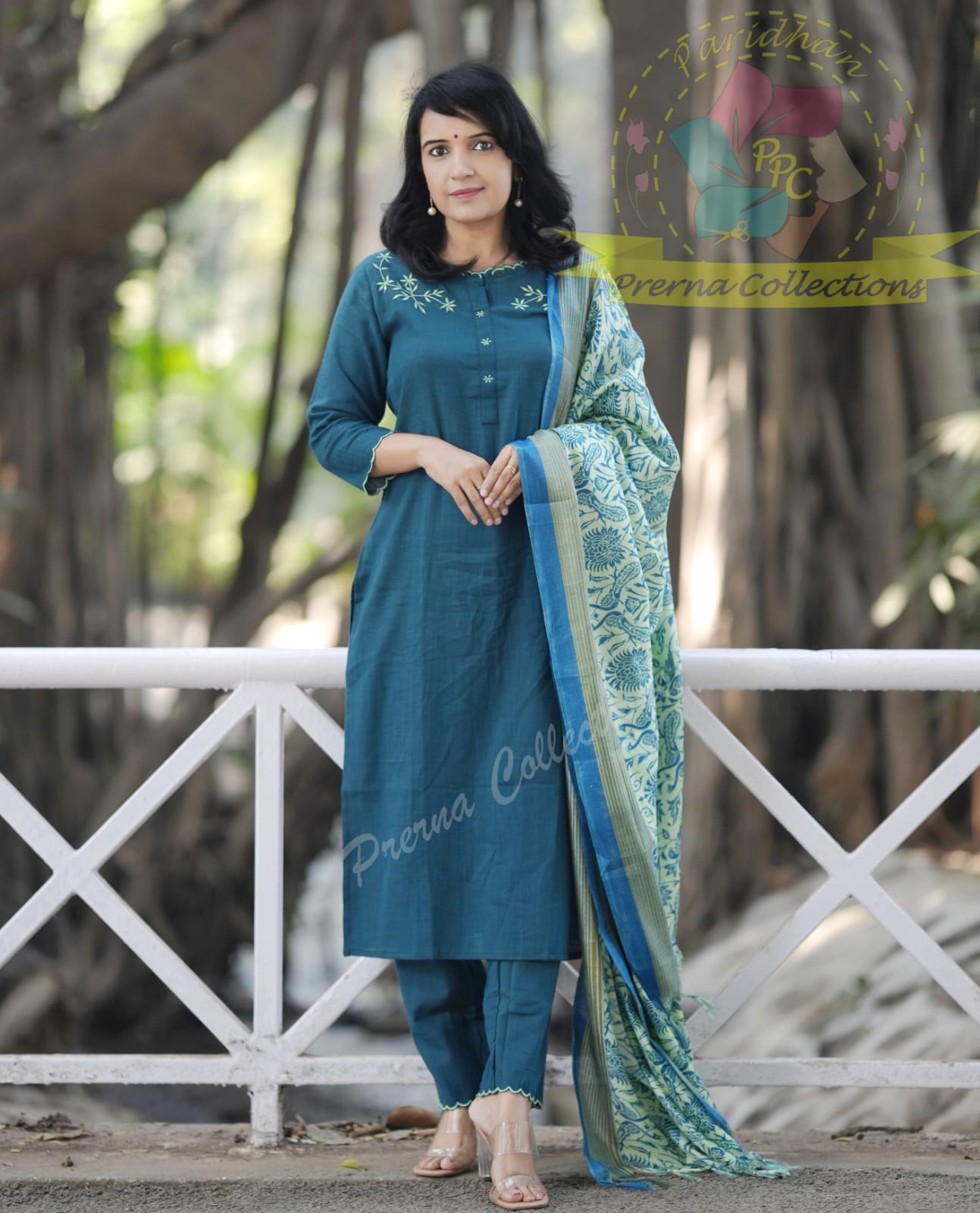 KHADI COTTON EMBROIDERED SET WITH CUTWORK PAIRED WITH KHADI SILK DUPATTA