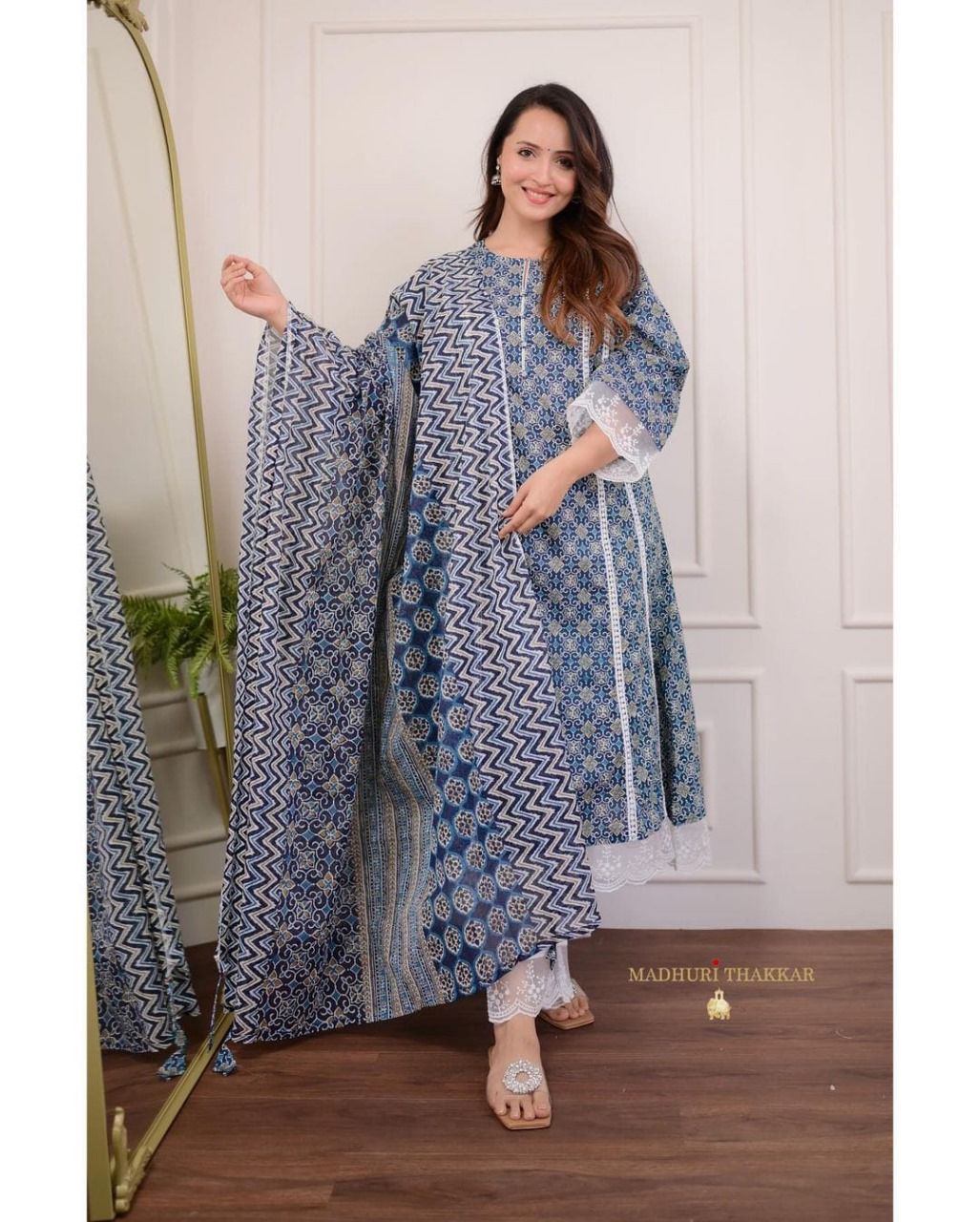 Pired with Matching lace pants and cotton duppata