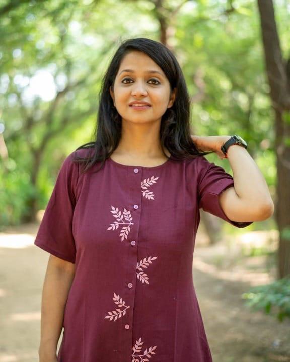 cotton Handloom one piece middi  outfit with relaxed fitting.