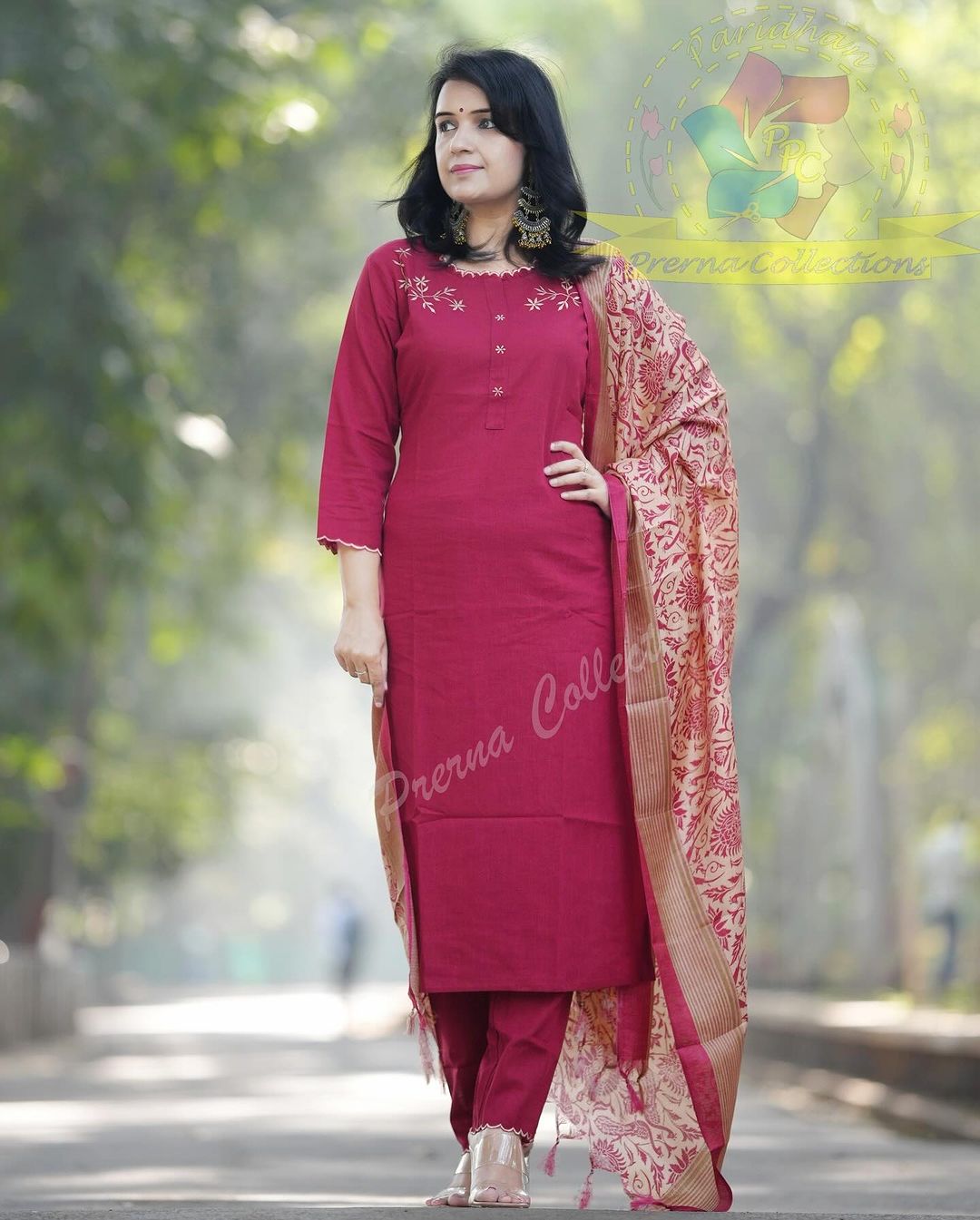 KHADI COTTON EMBROIDERED SET WITH CUTWORK PAIRED WITH KHADI SILK DUPATTA