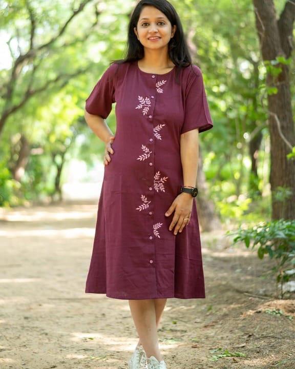 cotton Handloom one piece middi  outfit with relaxed fitting.