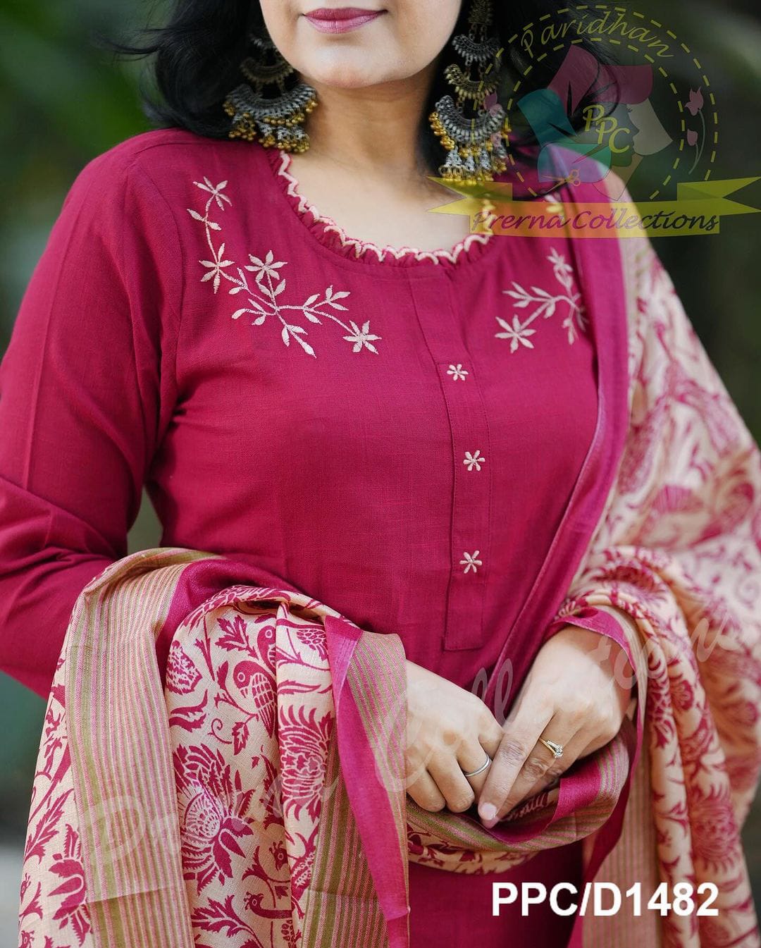 KHADI COTTON EMBROIDERED SET WITH CUTWORK PAIRED WITH KHADI SILK DUPATTA