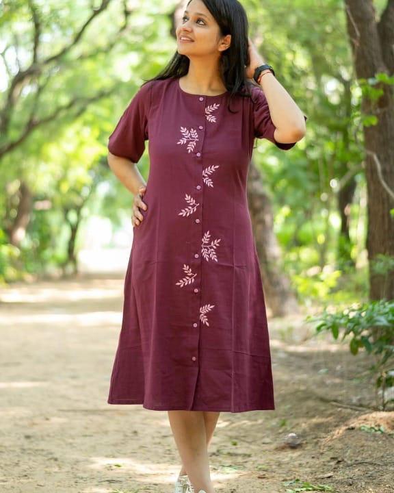 cotton Handloom one piece middi  outfit with relaxed fitting.