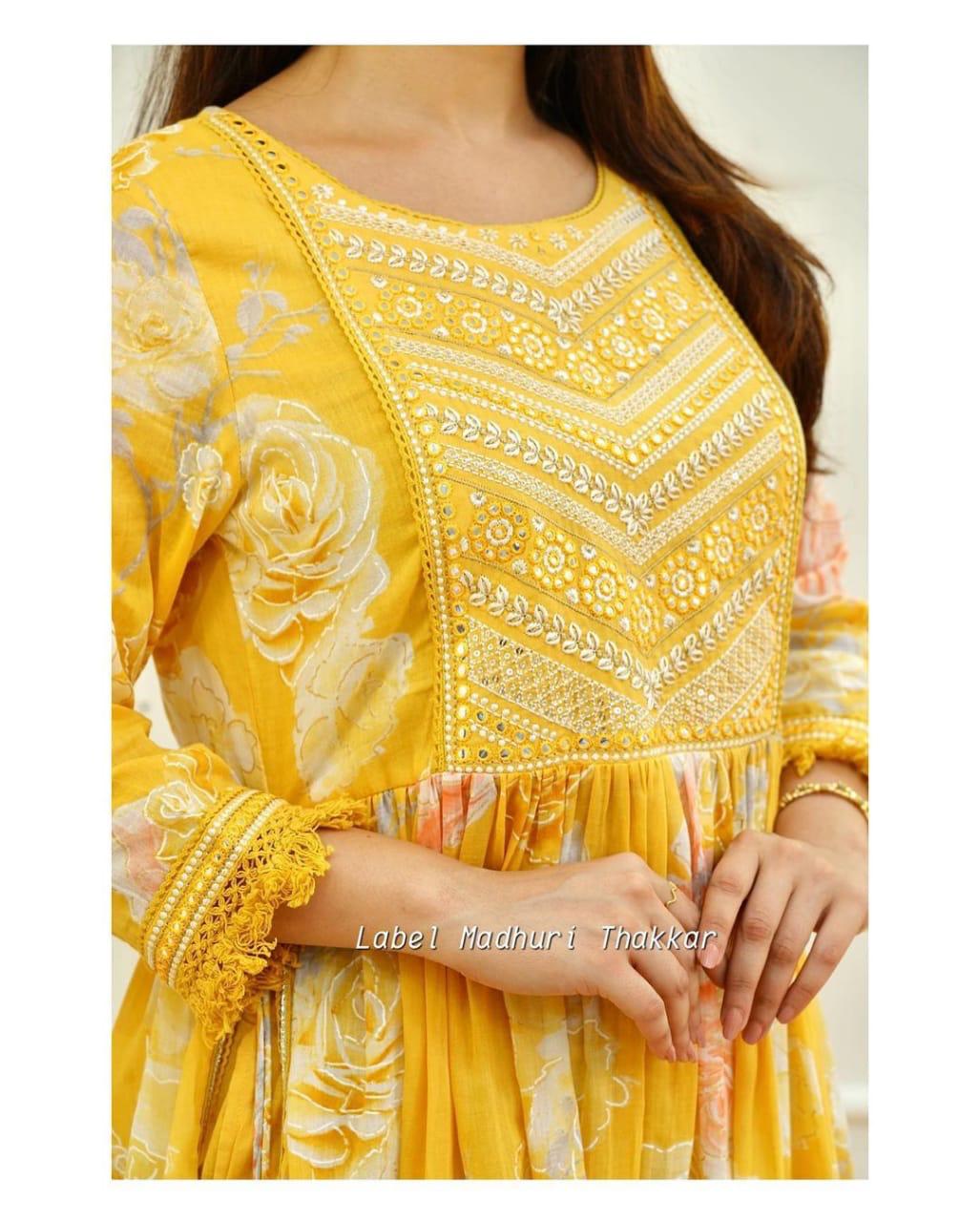 Fine riyon Silk fabric with  embrioday naira cut kurti