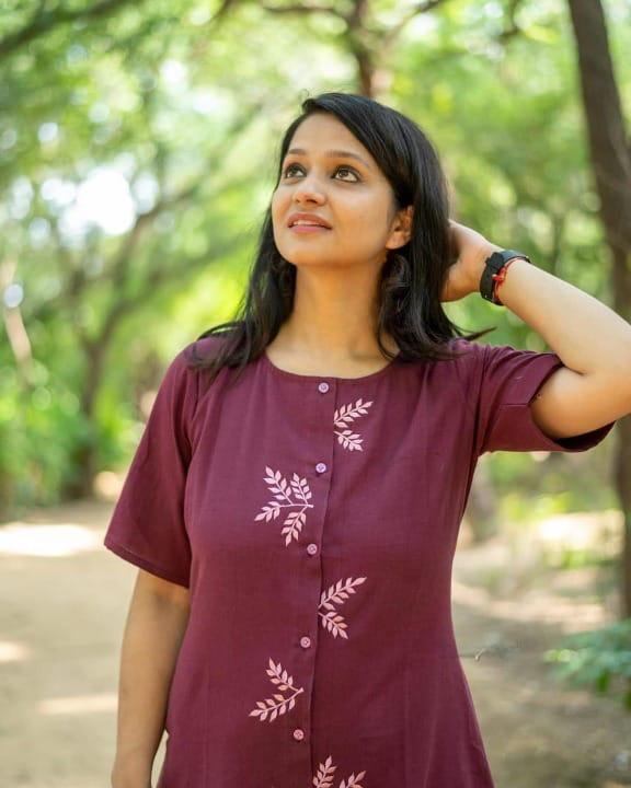cotton Handloom one piece middi  outfit with relaxed fitting.