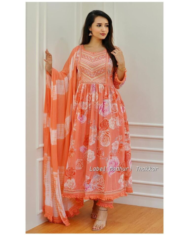 Fine riyon Silk fabric with  embrioday naira cut kurti