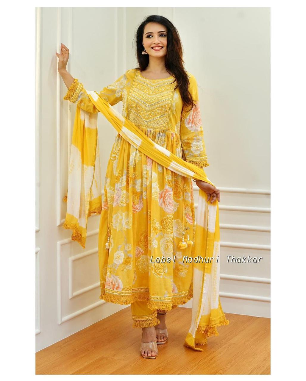 Fine riyon Silk fabric with  embrioday naira cut kurti
