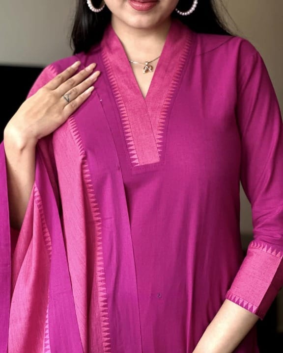 Combinations of golden self zari border self thread handloom  south cotton kurta
