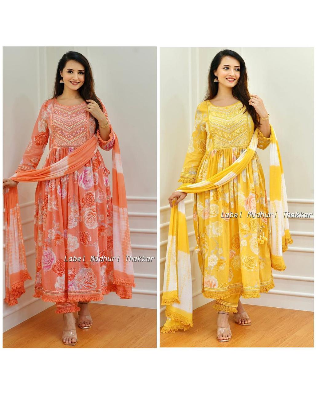 Fine riyon Silk fabric with  embrioday naira cut kurti