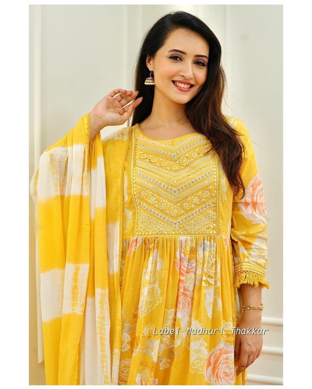 Fine riyon Silk fabric with  embrioday naira cut kurti