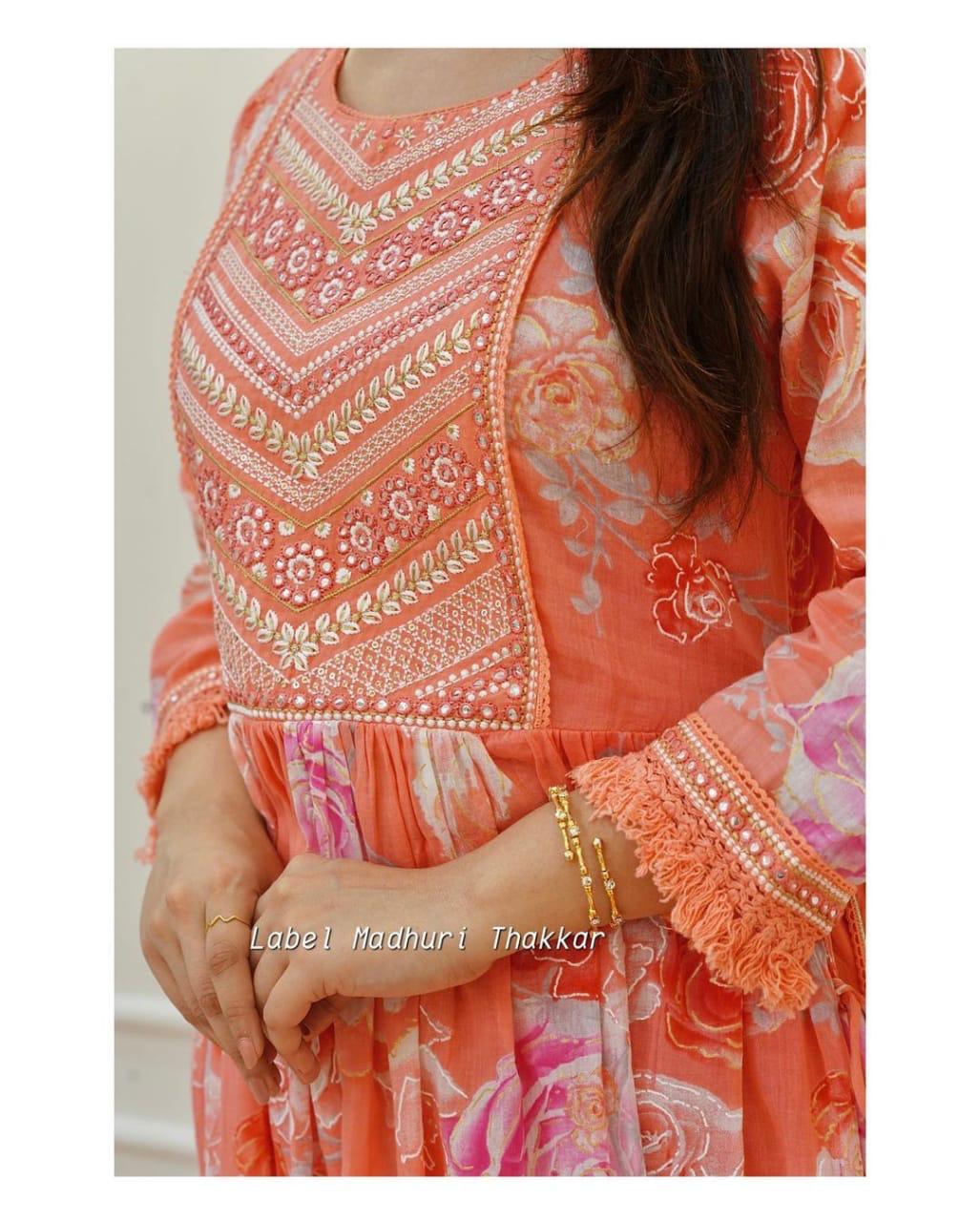 Fine riyon Silk fabric with  embrioday naira cut kurti