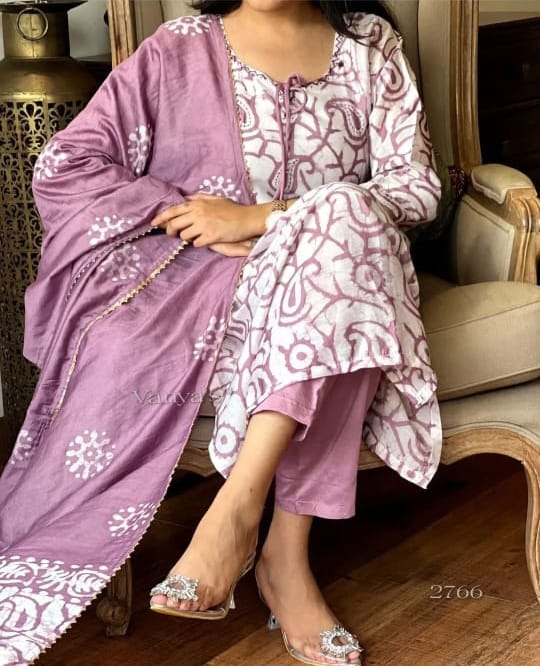 Cotton 60'60 printed(Sequence Handwork with gota lace) kurta with pant
