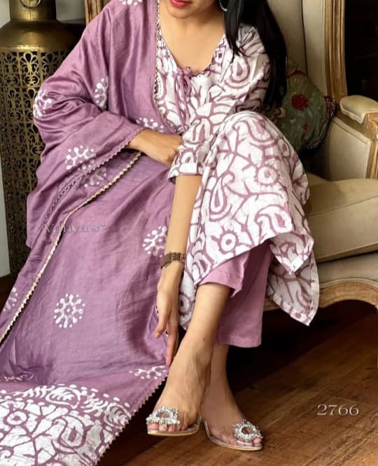 Cotton 60'60 printed(Sequence Handwork with gota lace) kurta with pant