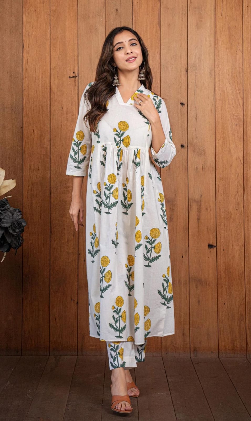 Stunning Hand Block printed cotton A-line kurta pant Set