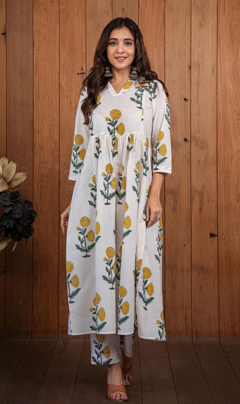 Stunning Hand Block printed cotton A-line kurta pant Set