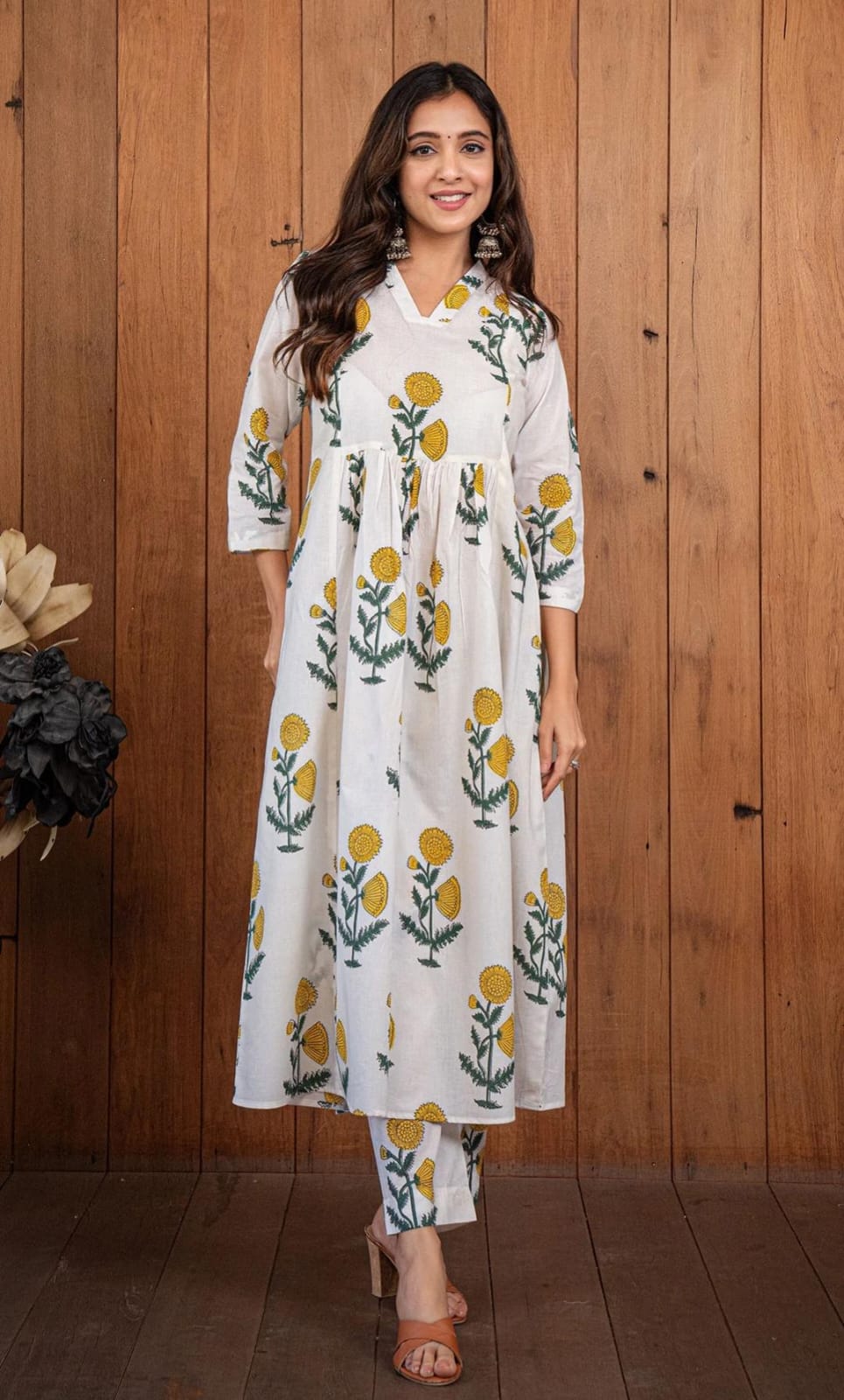 Stunning Hand Block printed cotton A-line kurta pant Set