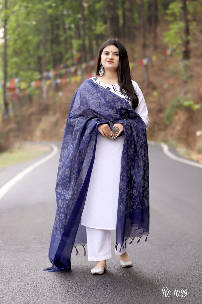 Mirror embellishments with heavy embroidery on yoke & sleeves  Paired with cotton pant