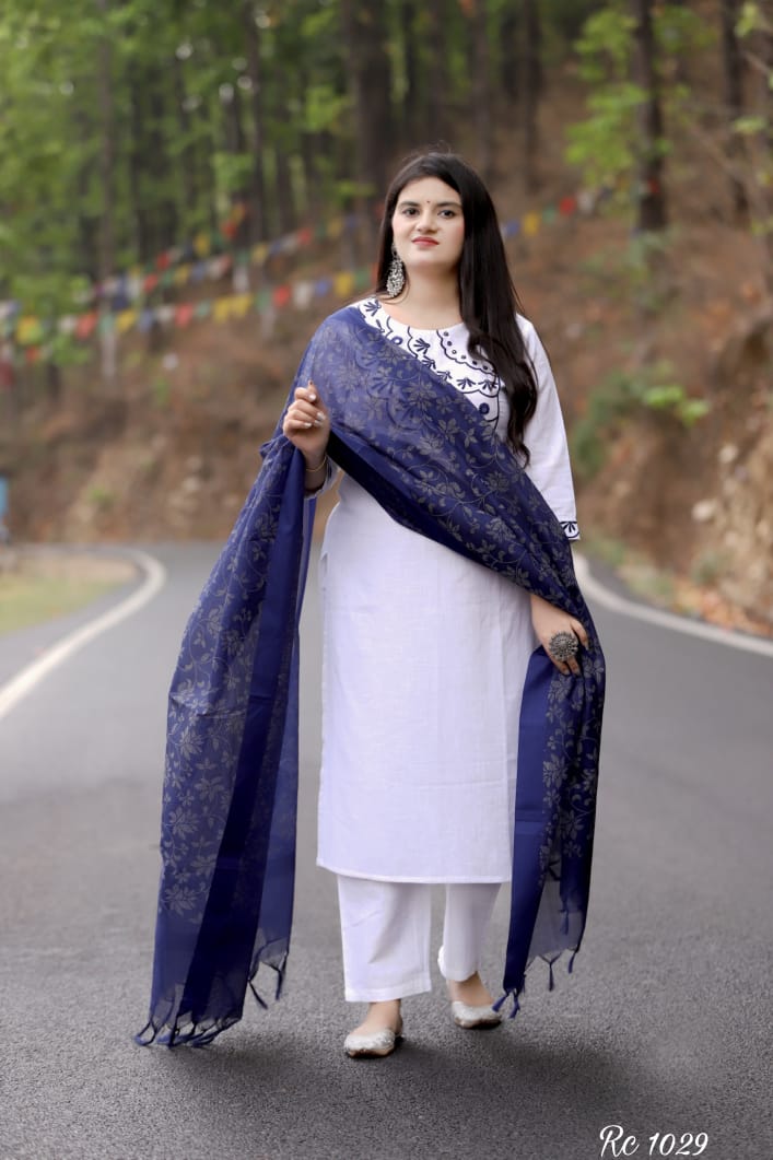 Mirror embellishments with heavy embroidery on yoke & sleeves  Paired with cotton pant