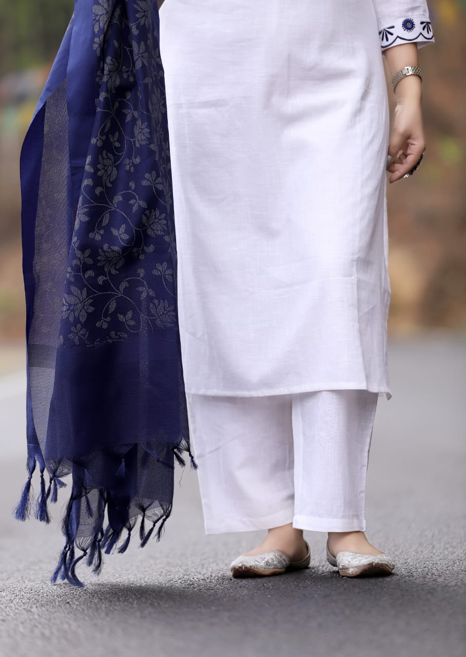 Mirror embellishments with heavy embroidery on yoke & sleeves  Paired with cotton pant