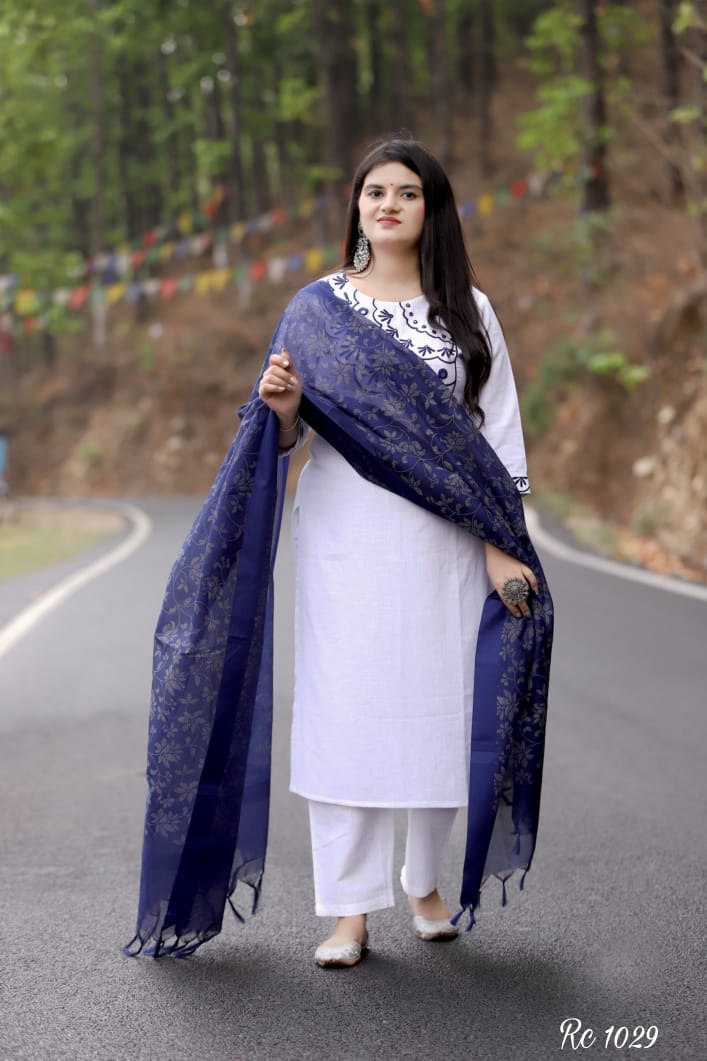 Mirror embellishments with heavy embroidery on yoke & sleeves  Paired with cotton pant