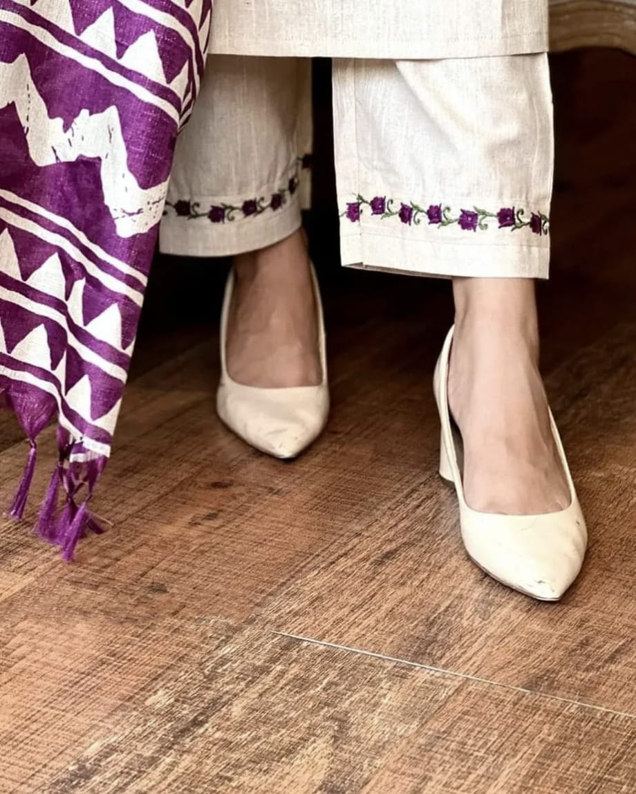 Handloom cotton kurta pant and khadi silk ikkat print  Dupatta set