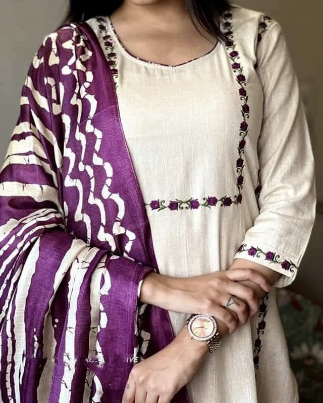 Handloom cotton kurta pant and khadi silk ikkat print  Dupatta set