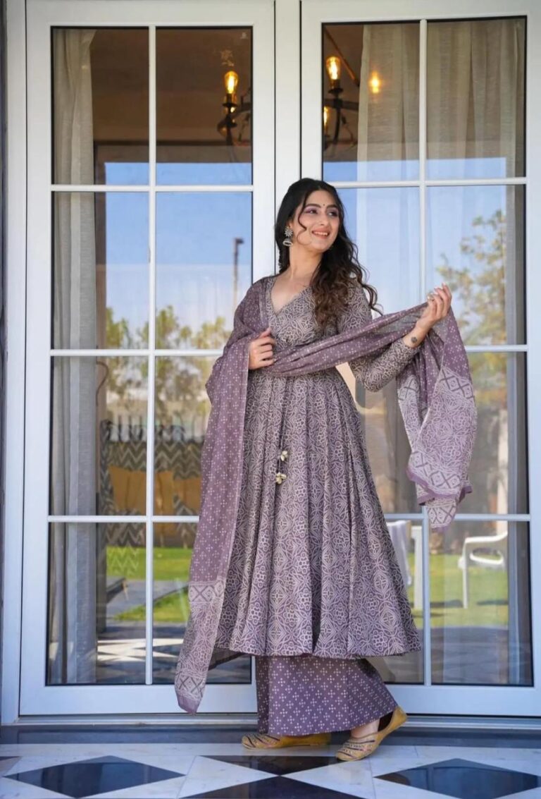 Anarkali angrakha dress Bandej Print Kurti gown with tussles with plazzo pant with Beautiful Cotton Dupatta