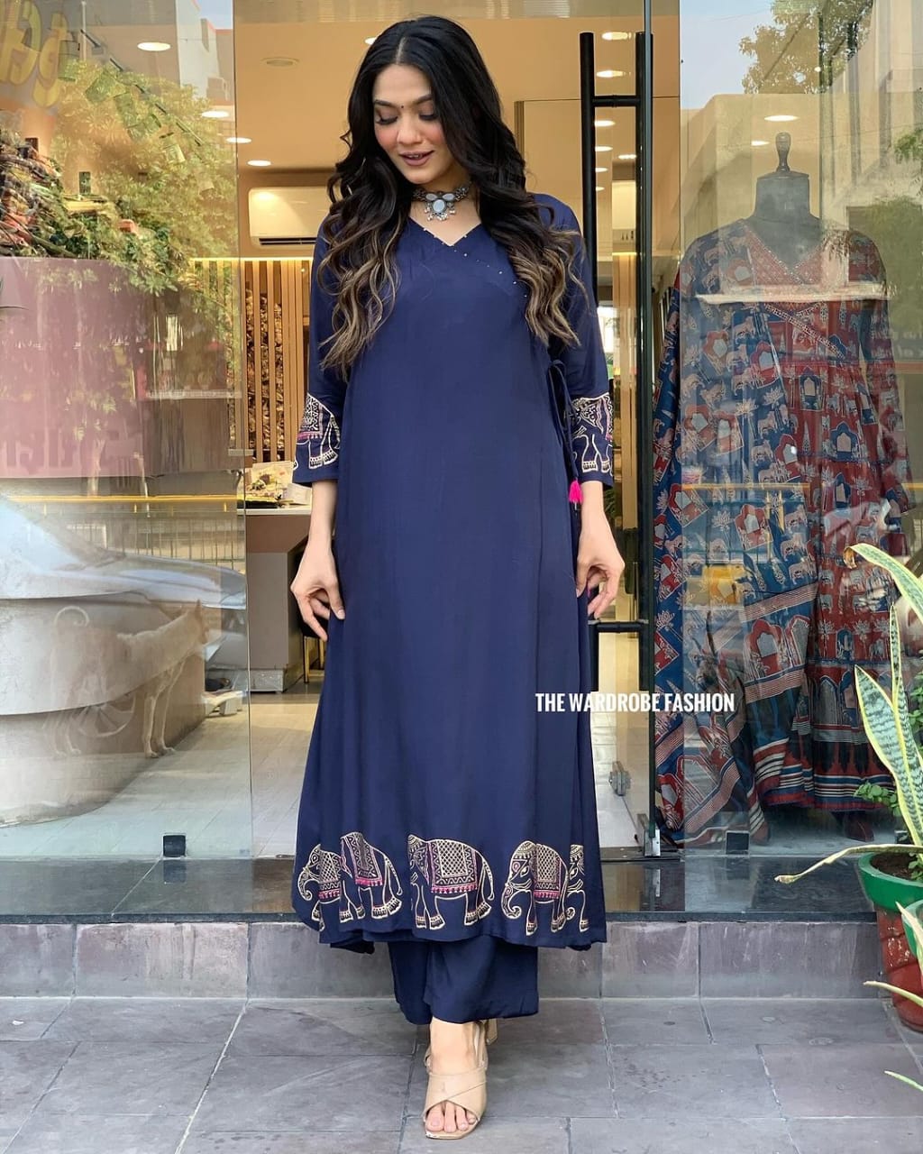 New printed suit with state plazo set Maslin fabric
