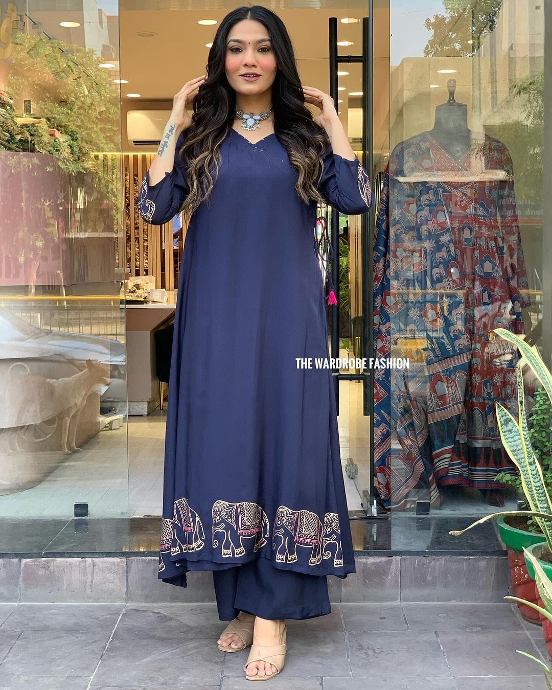 New printed suit with state plazo set Maslin fabric